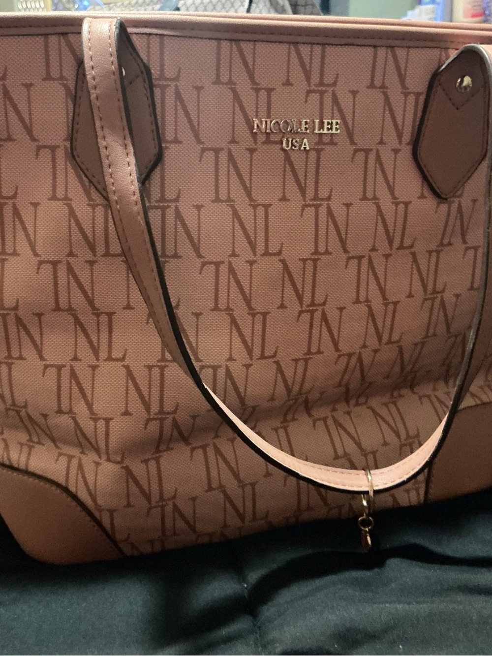 Nicole Lee Beige Pink Monogram Tote